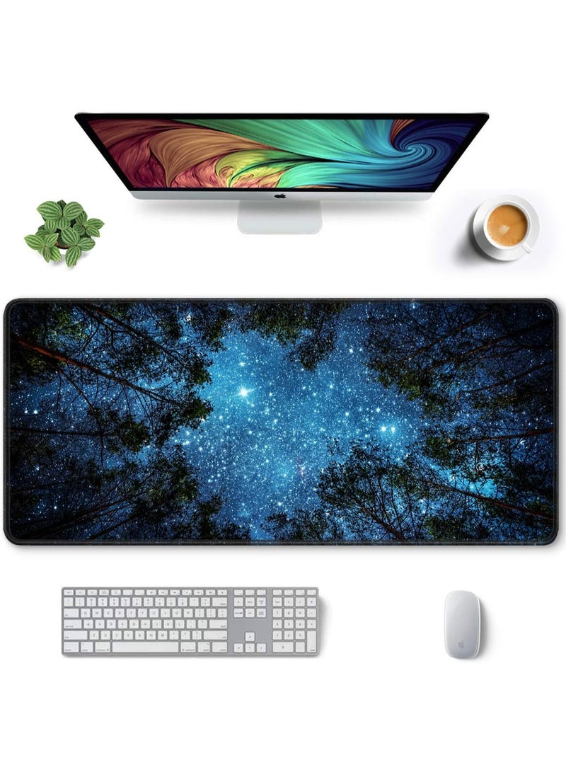 Large Mouse Pad, Full Desk XXL Extended Gaming Mouse Pad 35" X 15", Waterproof Desk Mat with Stitched Edges, Non-Slip Laptop Computer Keyboard Mousepad for Office and Home, Night Sky Design - Image 1