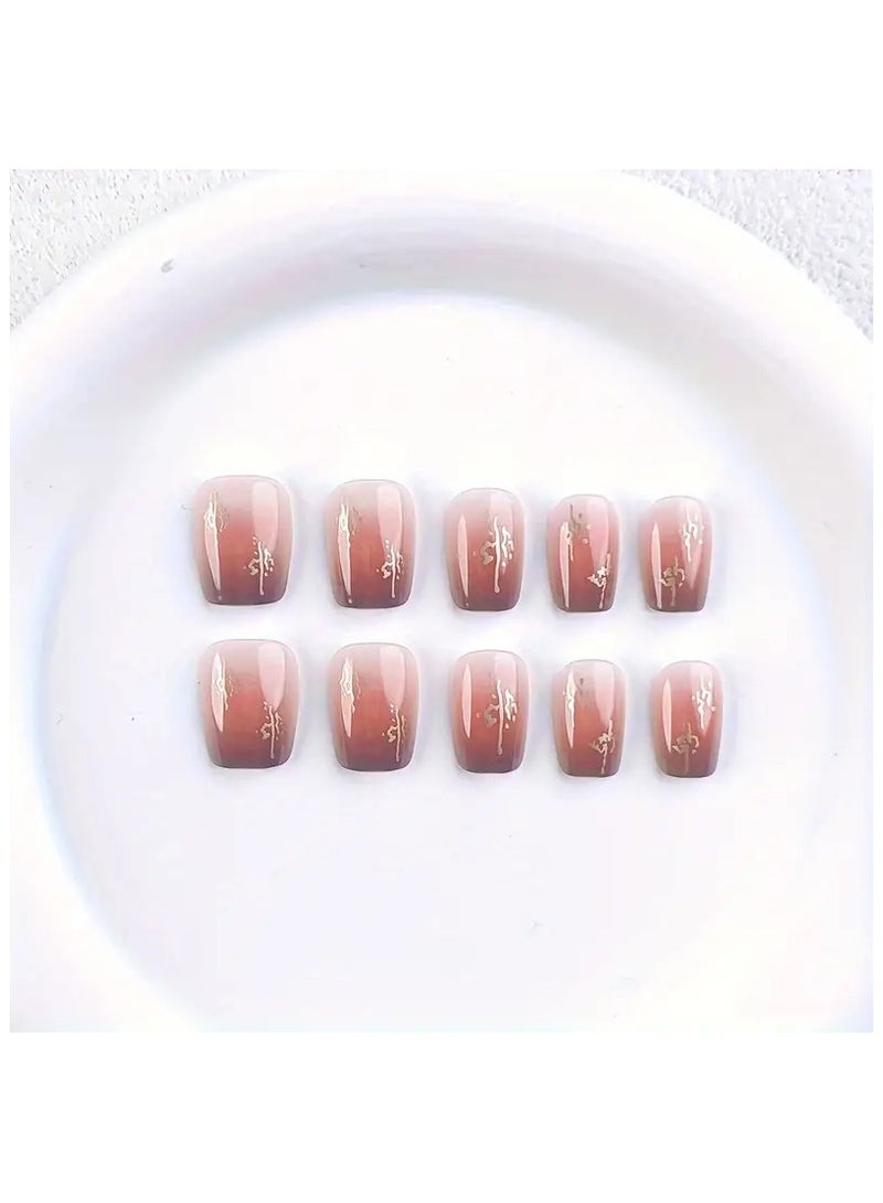 24 قطعة من أظافر صناعية قصيرة لامعة بتصميم متدرج وردي اللون على الطراز الفرنسي قابلة لإعادة الاستخدام للنساء - Image 2