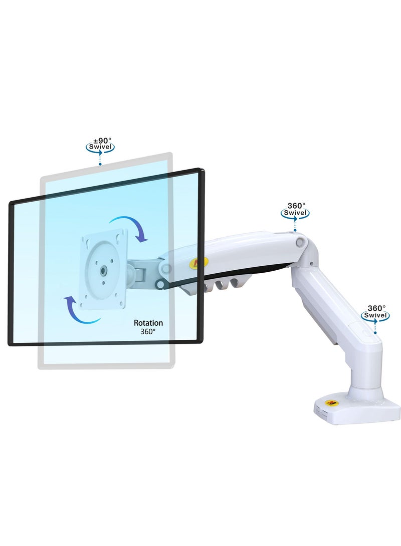 NB NORTH BAYOU F80 Monitor Desk Mount Stand, Full Motion Swivel Monitor Arm with Gas Spring for 17''-30'' Monitors (Within 2kg to 9kg), Computer Monitor Stand (White)  - Image 2