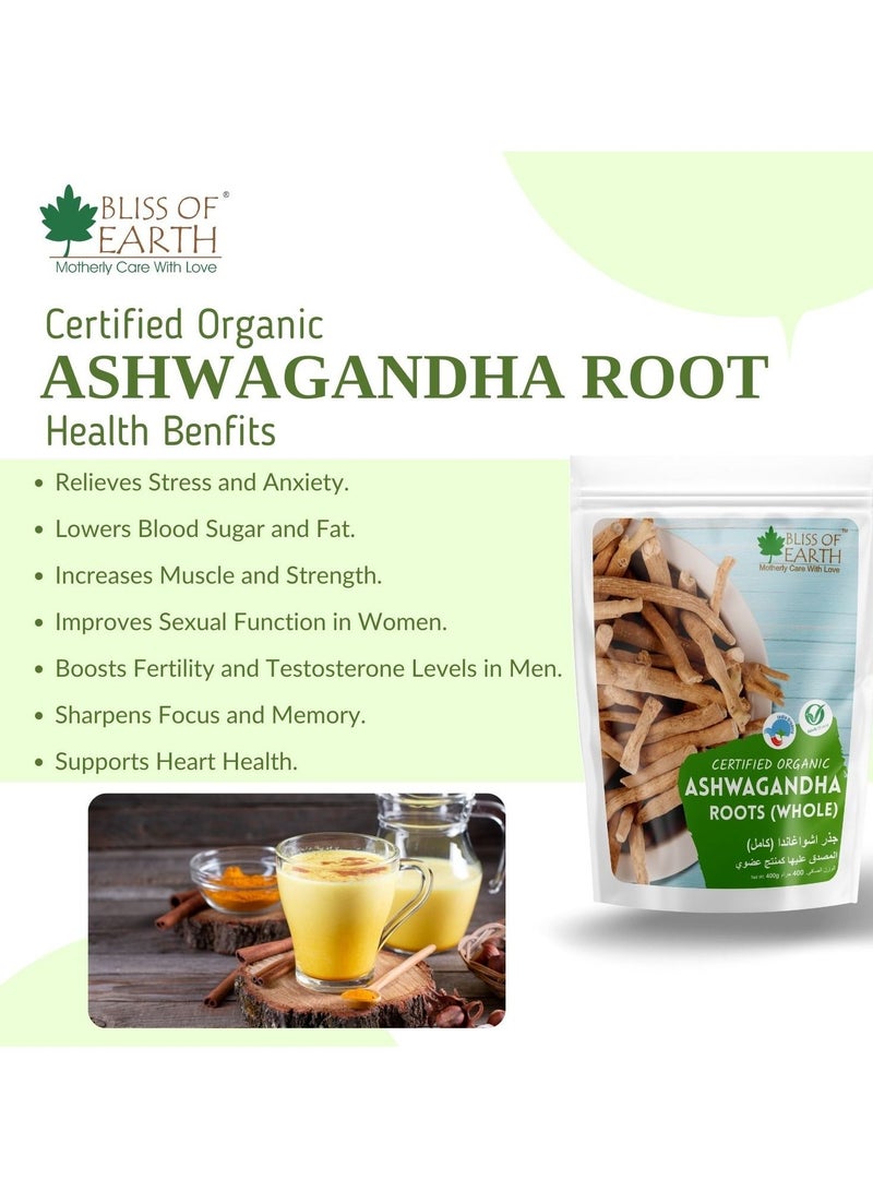 BLISS OF EARTH 400gm Ashwagandha root whole Indian Ginseng Withania Somnifera Helps Relives stress and Boost immunity Premium Edible Grade Root - Image 3