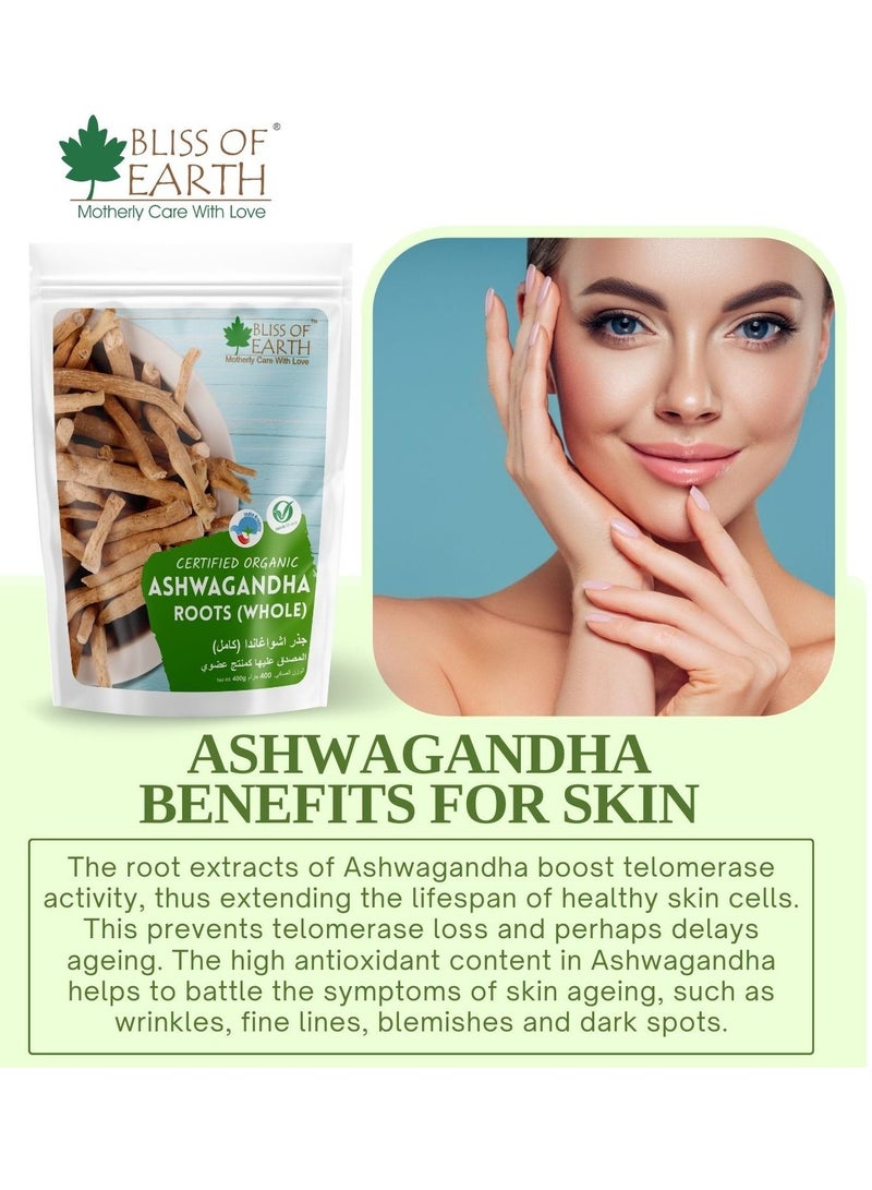 BLISS OF EARTH 400gm Ashwagandha root whole Indian Ginseng Withania Somnifera Helps Relives stress and Boost immunity Premium Edible Grade Root - Image 5