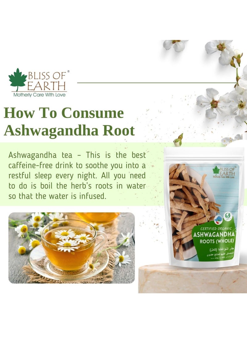 BLISS OF EARTH 400gm Ashwagandha root whole Indian Ginseng Withania Somnifera Helps Relives stress and Boost immunity Premium Edible Grade Root - Image 4