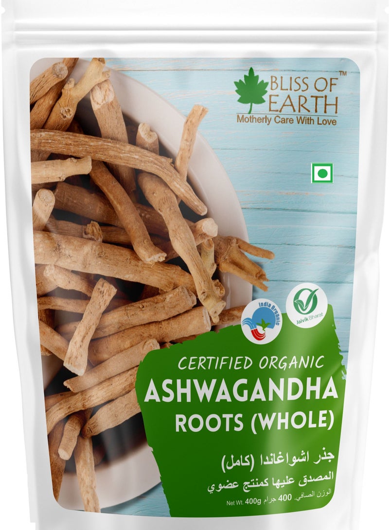 BLISS OF EARTH 400gm Ashwagandha root whole Indian Ginseng Withania Somnifera Helps Relives stress and Boost immunity Premium Edible Grade Root - Image 1