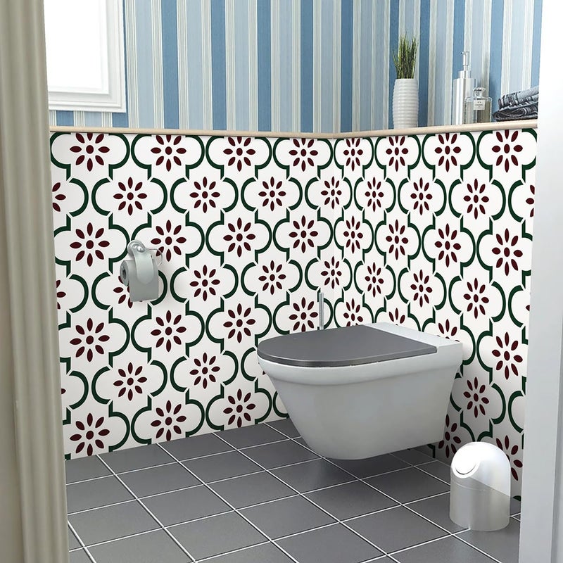 Nukofal Floral Peel and Stick Wallpaper Floral Contact Paper Modern 16.9inchx118.1inch Waterproof Red Green Wallpaper Self Adhesive Removable Contact Paper for Kitchen Bathroom Drawer Decorative - Image 3