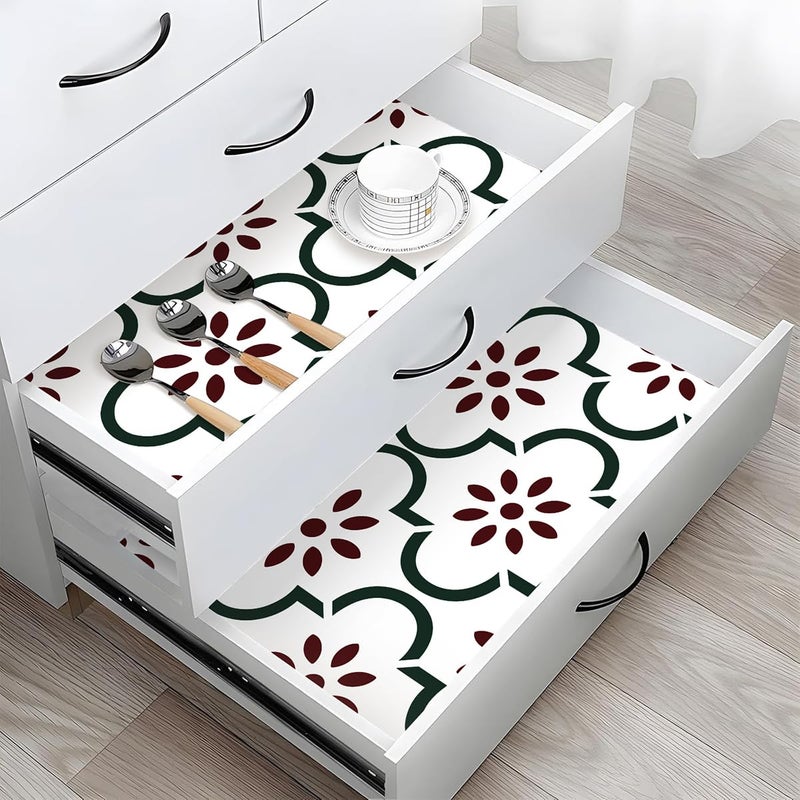 Nukofal Floral Peel and Stick Wallpaper Floral Contact Paper Modern 16.9inchx118.1inch Waterproof Red Green Wallpaper Self Adhesive Removable Contact Paper for Kitchen Bathroom Drawer Decorative - Image 4