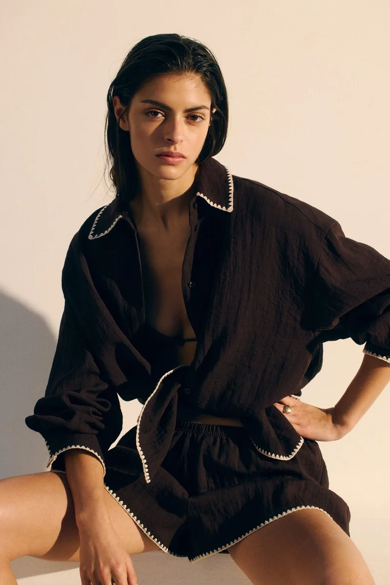 اتش اند ام قميص للشاطئ واسع