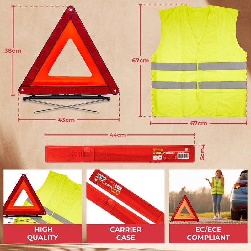 Generic GADLANE 2 In 1 Emergency Warning Triangle & Hi Vis Vest Kit Car Road Safety Reflective Ece R27 & High Visibility Vest European Travel Roadside Breakdown, European Driving Kit Breakdown Triangle Hi Vis  - Image 2
