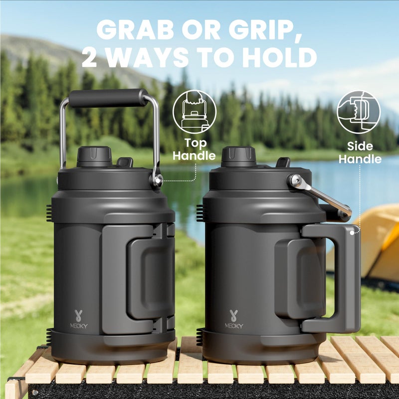 Meoky 64 oz Insulated Water Bottle for Gym: Meoky Triple Wall Vacuum Stainless Steel Half Gallon Water Jug - Top and Side Handles, 2-in-1 Straw and Spout Lid, Cold for 36 Hrs, Leak Proof for Camping (Night) - Image 3