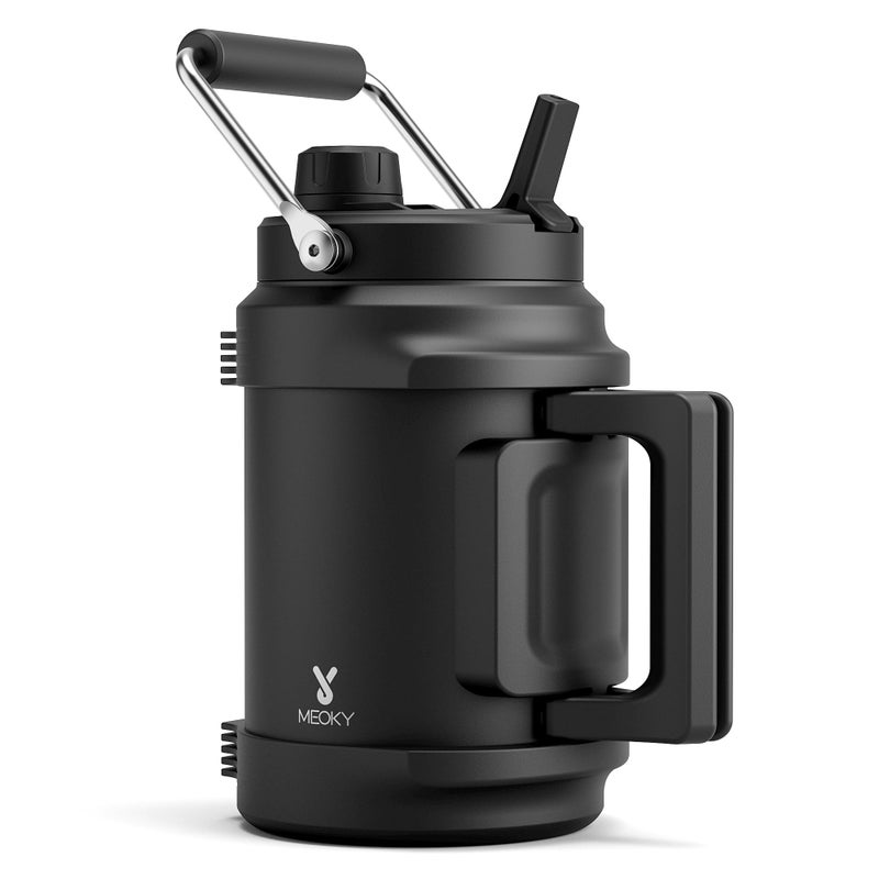 Meoky 64 oz Insulated Water Bottle for Gym: Meoky Triple Wall Vacuum Stainless Steel Half Gallon Water Jug - Top and Side Handles, 2-in-1 Straw and Spout Lid, Cold for 36 Hrs, Leak Proof for Camping (Night) - Image 1