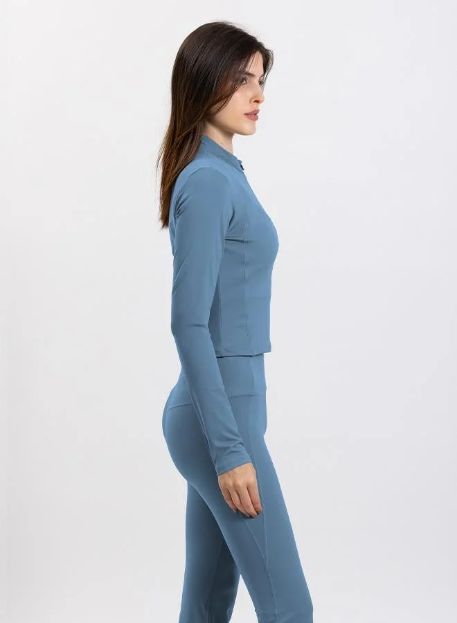 SHAPES BLUE SOFT SCULPT ZIP-UP CROP TOP for Women | Best Price UAE