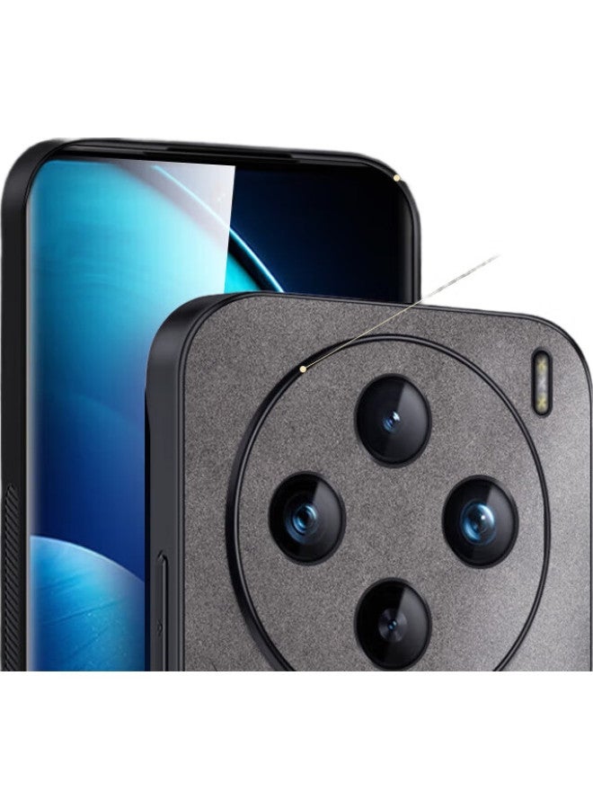 Shangsu, Suitable For Vivox100 Phone Case, Vivo X100 Protective Cover, Shockproof, Full Lens Protection, Soft Shell, Simple Luxury, Lambskin Silicone Outer Case, For Women And Men, Leather Case, Black - Image 1