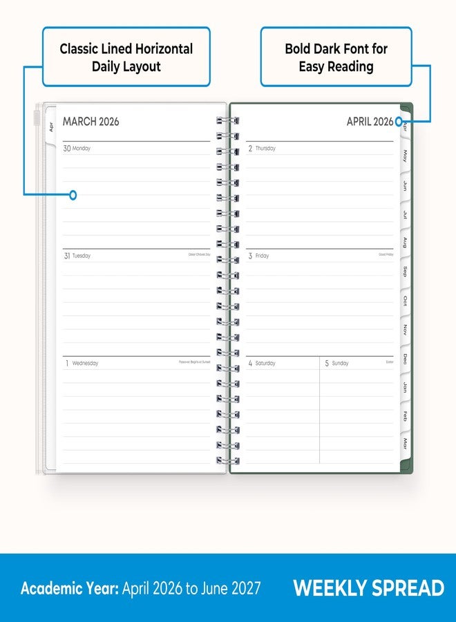 Blue Sky 2026-2027 Weekly and Monthly Academic Year 15 Month Planner Calendar, April 2026 - June 2027, 5" x 8", Flexible Cover With Zip Pouch, Wirebound, Storage Pocket, Seychelle - Image 3