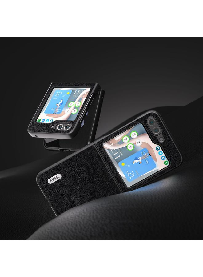 اس-توب جراب لهاتف Samsung Galaxy Z Flip5 من ABEEL بتصميم ريترو من مادة البولي يوريثان وملمس الليتشي - Image 2