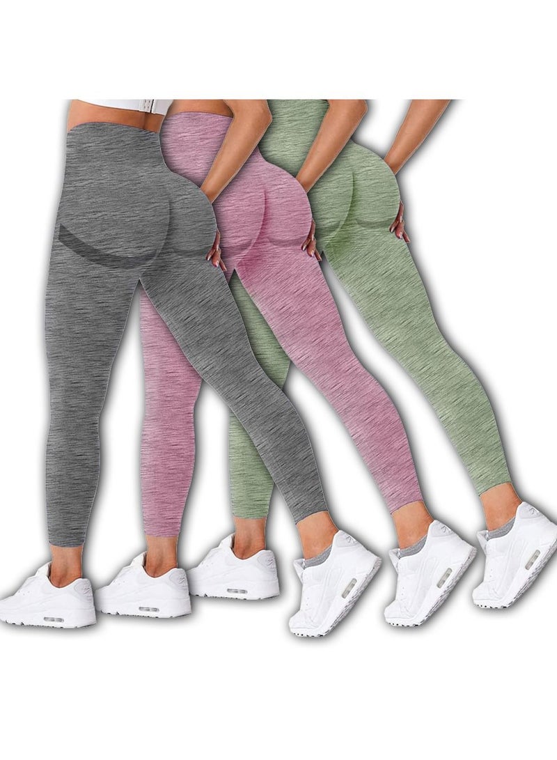 MARGOUN 3 Pack Of Women Seamless Legging Tummy Control High Waist Workout Gym Yoga Pants Large Multicolour 