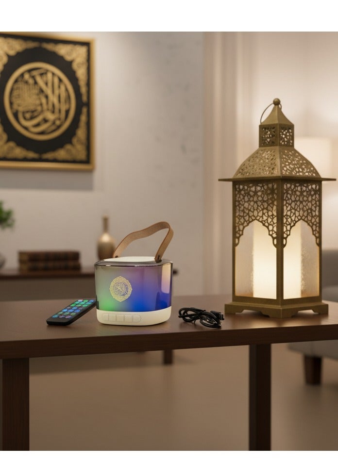 Quran Bluetooth Speaker with Remote & App – Multi-Voice, 18 Languages, Tafseer, Ayah Translation, Night Light & White Noise” - Image 3