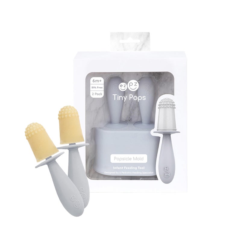 ezpz Tiny Pops (Pewter) - 4 Months+ - Popsicle Mold Set with Two Wands for Infants - Baby-Led Weaning + Teething Essentials - Image 1
