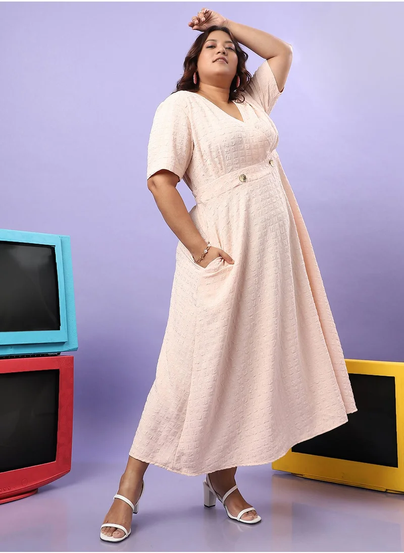 Instafab Plus Women's Beige Wrapped Neck Dress