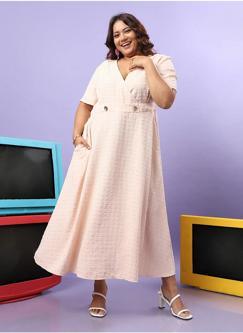 انستافاب بلس Women's Beige Wrapped Neck Dress