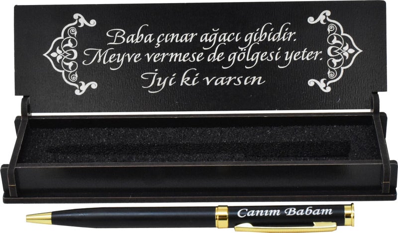 Sanat Hediyelik Art Gift Special for Fathers Metal Ballpoint Pen Named + Wooden Box Set / Father's Day  - Image 1