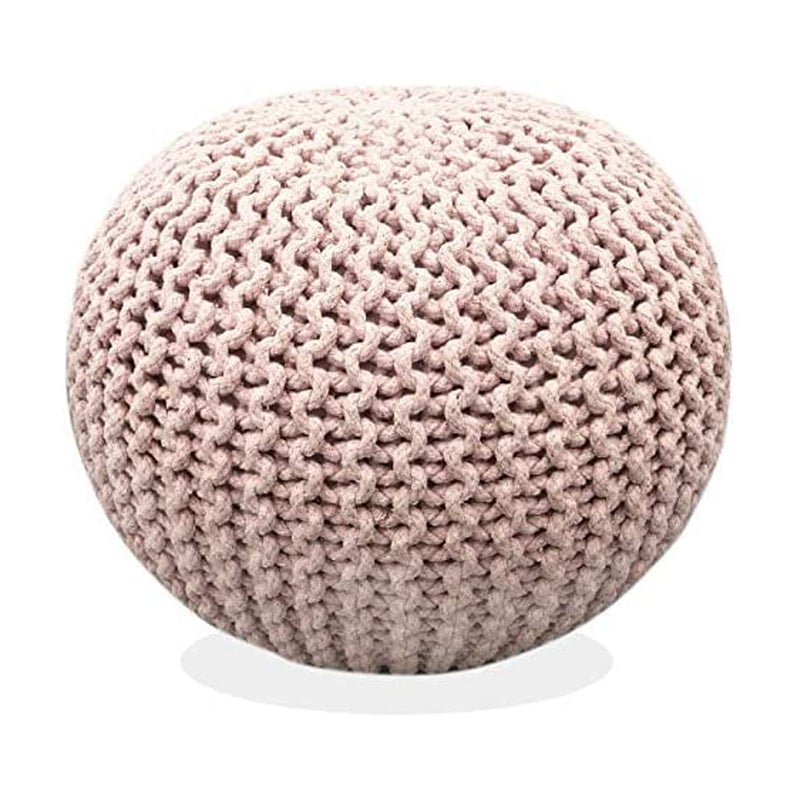 FRELISH DECOR FRELISH DECOR Round Pouf Ottoman Hand Knitted 100 Cotton Pouf Foot Stool  Knitted Bean Bag  Floor Chair for Living Room Bedroom  Foot Rest for Couch 20 Diameter x 14 Height  Cloud Pink