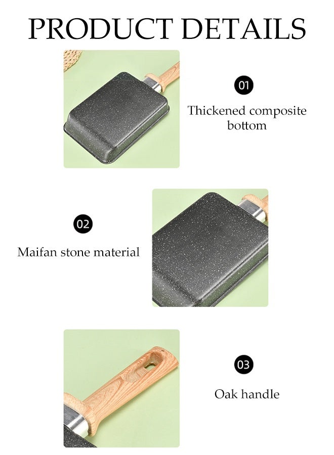 DUNISO Multifunctional Non Stick Grill Pan,Frying Pan suitable for Gas Stove and Induction Cooker,Pan With Wooden Handle for Frying Eggs, Steak and Vegetables - Image 3