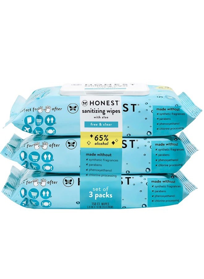 The Honest Company Sanitizing Alcohol Wipes | Kills 99% of Germs, Made With Aloe | Unscented, 150 Count (3 Packs of 50) - Image 1