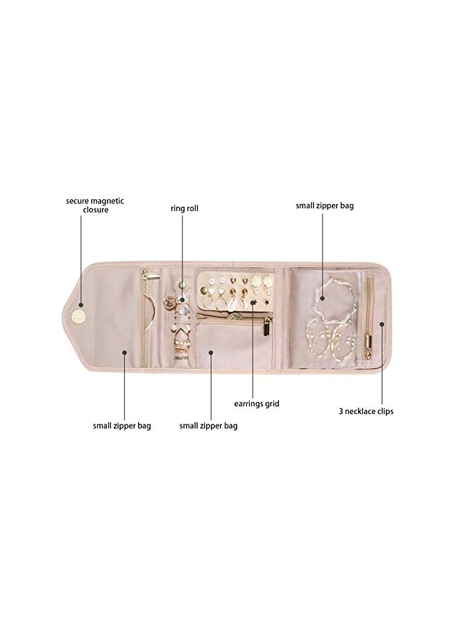 IAF Jewelry Case, SKADE Foldable Jewelry Roll Organizer for Rings Necklaces Earrings Bracelets Pink - Image 3