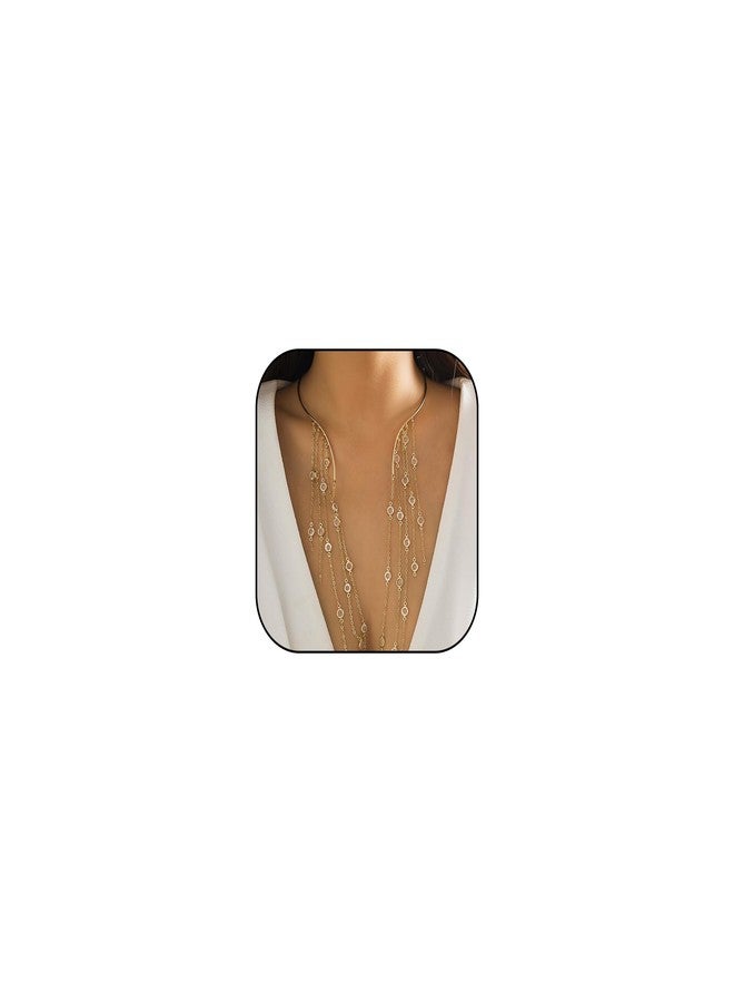 يور أولويز تشارم قلادة مميزة للنساء، مزينة بأحجار الراين وشرابة وقلادة لؤلؤية، قلادة ذهبية رقيقة مفتوحة من الأمام، هدية مثالية لأعياد الميلاد والكريسماس - Image 1