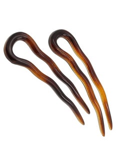 Paris AD823 French Twist Stick Hair Fork, 2 Small Wavy U Shaped Hair Pin Clip for Spiral Updo Bun, Tortoise Shell, Fashion Flexible Durable Styling Hair Accessories for Women, Made in France
