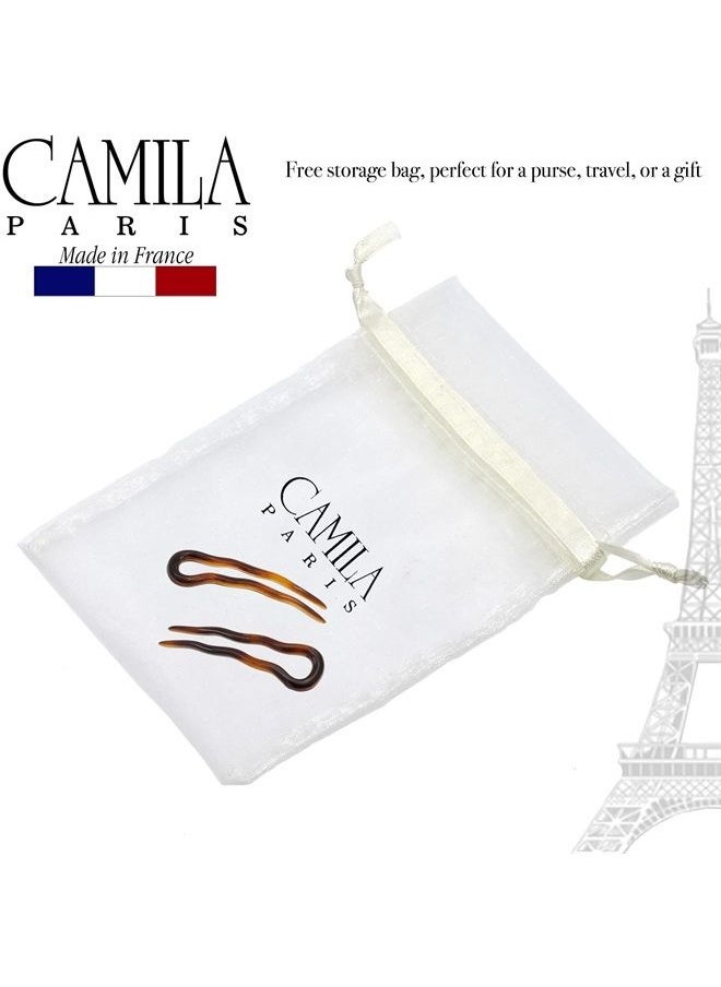 CAMILA - Paris AD823 French Twist Stick Hair Fork, 2 Small Wavy U Shaped Hair Pin Clip for Spiral Updo Bun, Tortoise Shell, Fashion Flexible Durable Styling Hair Accessories for Women, Made in France - Image 1