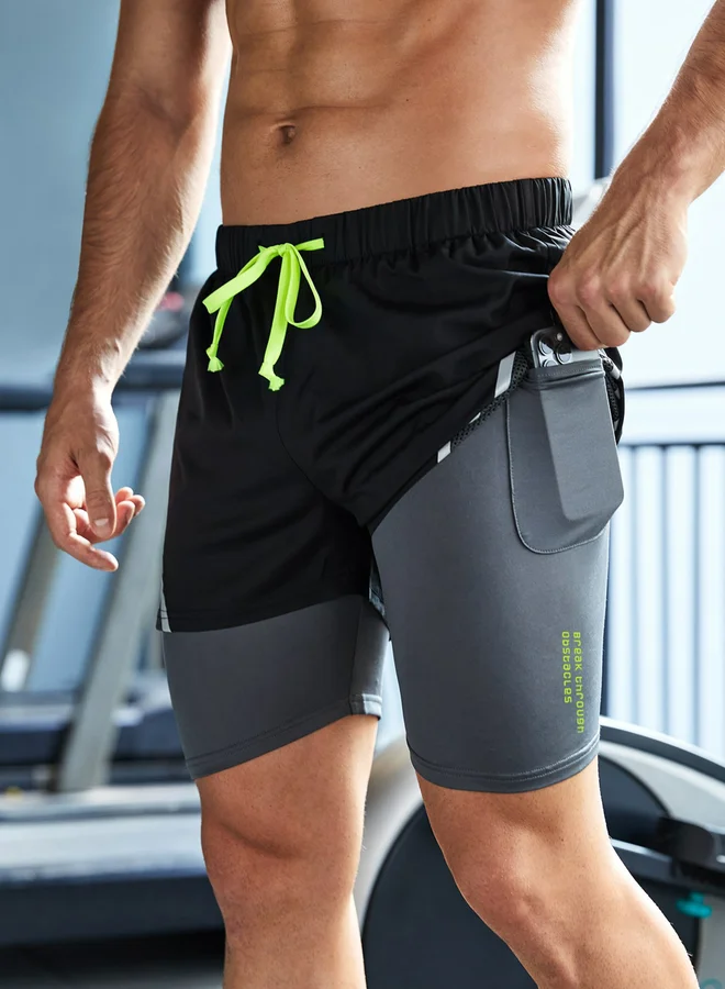 Take Two Take Two Color Block Drawstring Shorts with Phone Pocket
