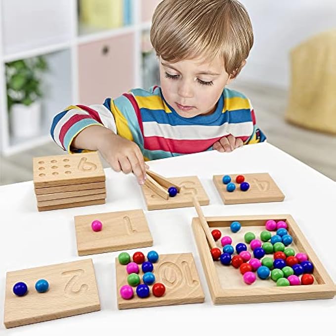 BBtinker Wooden Number Tracing Board Set Toddler Montessori Math Beads Counting Toy Preschool Learning and Educational Math Game for Kids - Image 3