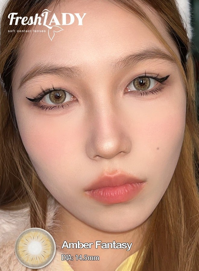 FreshLady Amber Fantasy 14.50mm Colored Contact Lenses 2 Pcs – Soft Comfortable Yearly Lenses, Natural Big Eye Effect, Stylish Mixed-Race Look for Daily Makeup, Parties & Trendy Fashion Vibes - Image 2