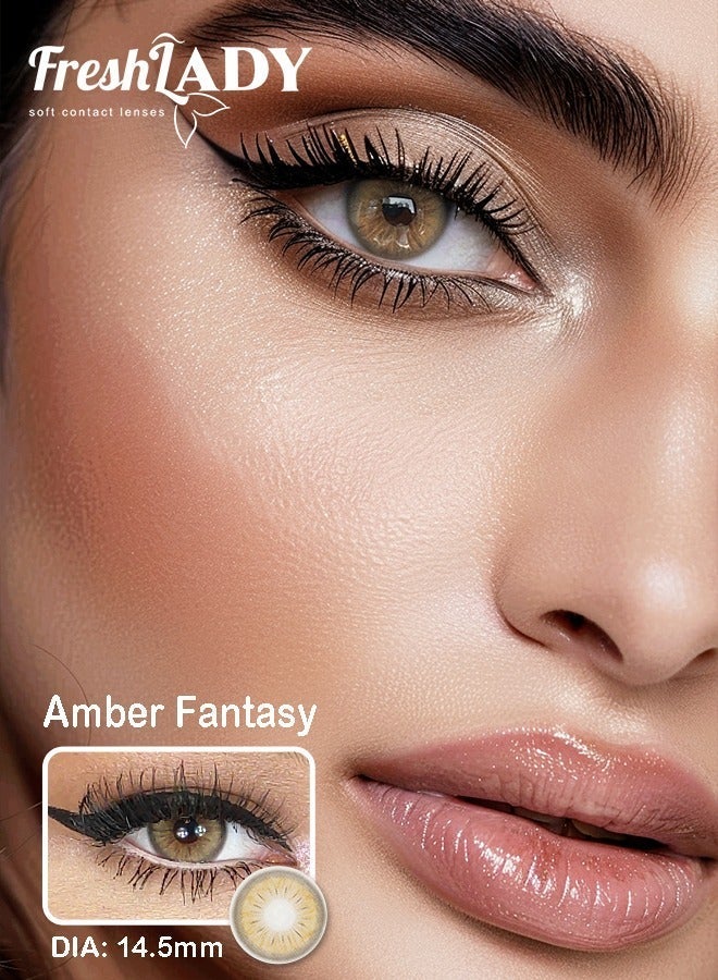 FreshLady Amber Fantasy 14.50mm Colored Contact Lenses 2 Pcs – Soft Comfortable Yearly Lenses, Natural Big Eye Effect, Stylish Mixed-Race Look for Daily Makeup, Parties & Trendy Fashion Vibes - Image 1