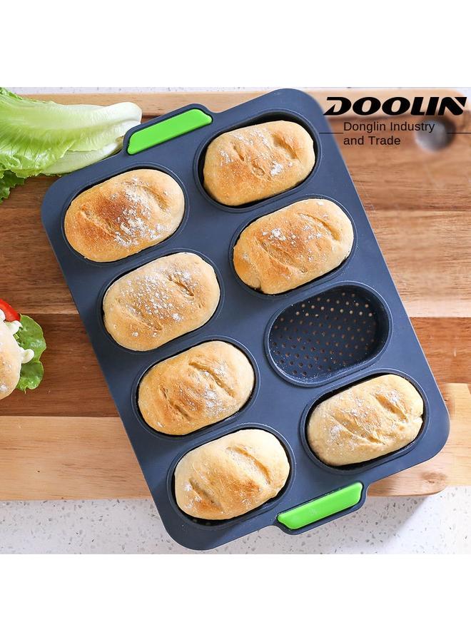 Bluejw Food Grade Silicone Cake Mold Oval 8 Grilles French Bread Non-Stick Household Baking Tool - Image 2