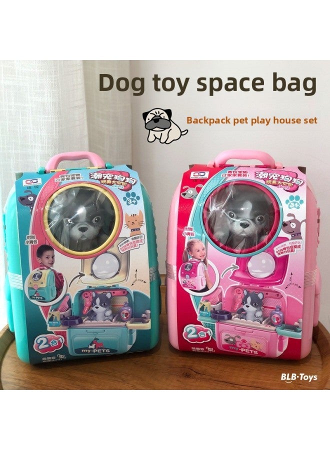 Toy Space Bag Toy Simulation Doll Cat Dog Play House Backpack Pet Cultivation House Play House Toy-Color:Toy Space Bag: Dog Pink - Image 4
