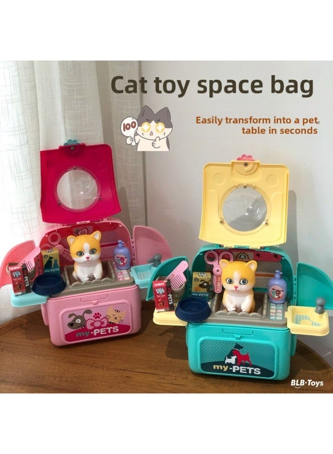 Toy Space Bag Toy Simulation Doll Cat Dog Play House Backpack Pet Cultivation House Play House Toy-Color:Toy Space Bag: Dog Pink - Image 2