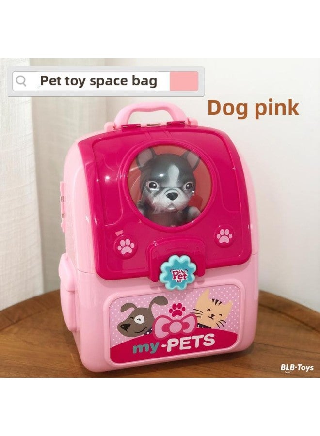 Toy Space Bag Toy Simulation Doll Cat Dog Play House Backpack Pet Cultivation House Play House Toy-Color:Toy Space Bag: Dog Pink - Image 1