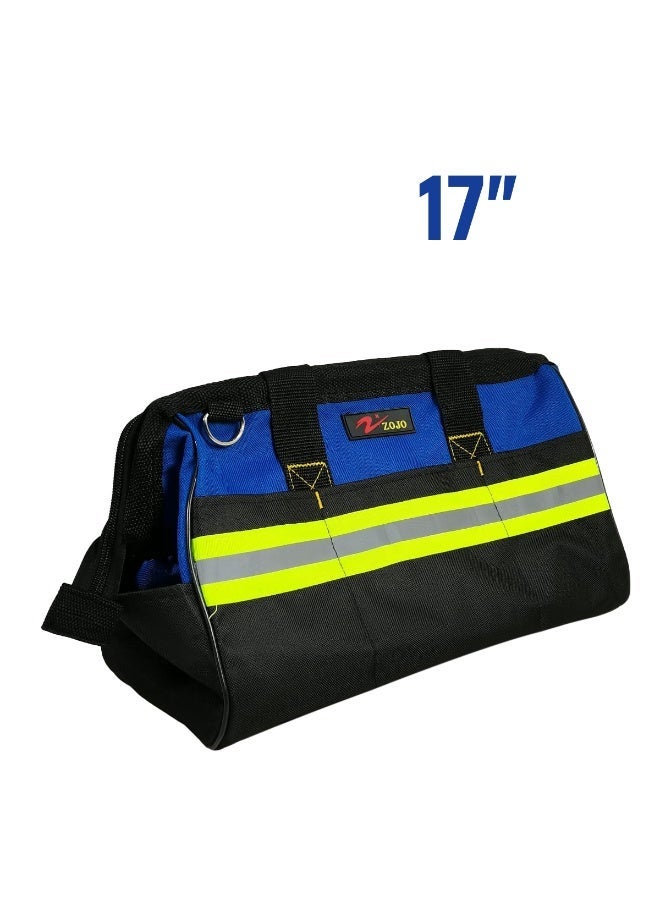 ZOJO 17 Inch Tool Bag with 16 Pockets, Heavy Duty Tool Storage Bag, Wide Mouth Electrician Tool Organizer, Reinforced Handle, Adjustable Shoulder Strap, Multi Pocket Tool Carry Bag for Home, Garage & Professional Use - Image 3