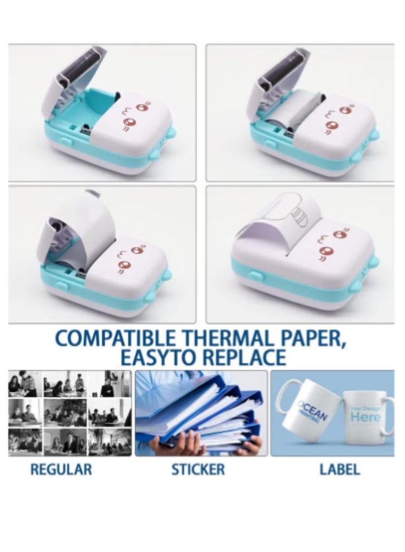 Mini Printer,Portable Labler Maker with 13 Rolls Paper,Bluetooth Sticker Printer Wireless Inkless printer Compatible with iOS/Android for Study Notes Journal,Memo,Photo,Lists,QR,Adress