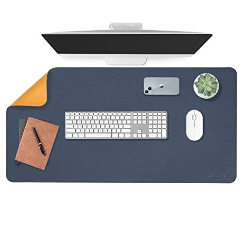 AROPANA Vegan Leather Desk Mat | Large Reversible Mouse Pad & Computer Table Protector | Dual-Side Waterproof Extended Laptop Pad with Edge-Stitched Design (90x45CM, Navy Blue and Yellow) - Image 1