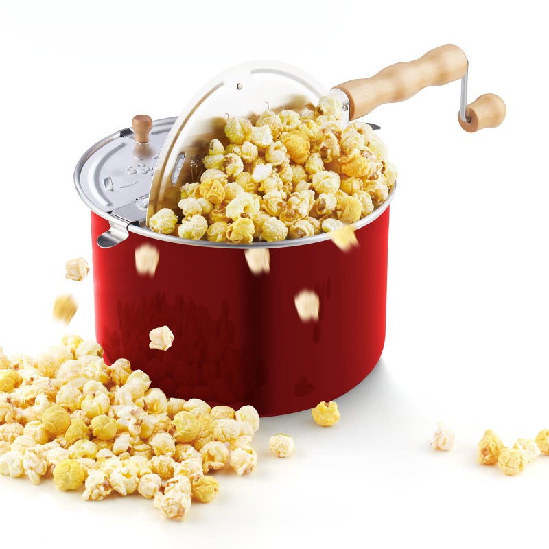 Cook N Home Stovetop Popcorn Popper with Crank 6Quart Aluminum Popcorn Pot Red
