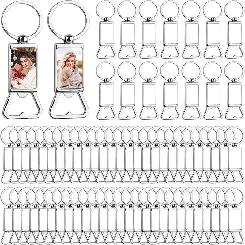 Framendino, Sublimation Blanks Keychains Metal Bottle Opener Transfer Rectangle Aluminum Keychain Key Rings, Silver, 60 Pack - Image 1
