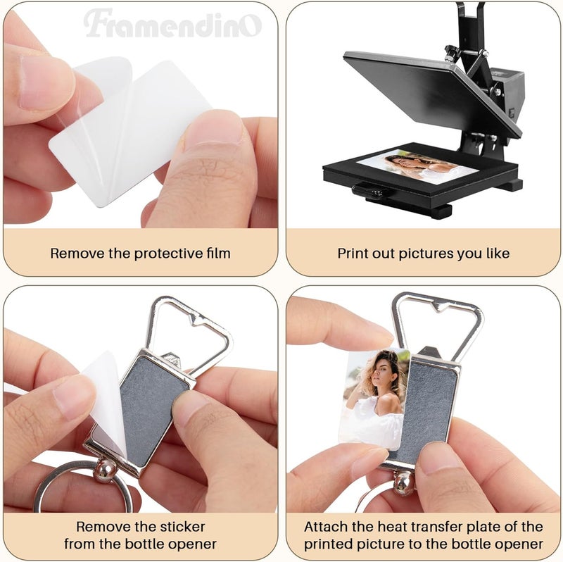 Framendino, Sublimation Blanks Keychains Metal Bottle Opener Transfer Rectangle Aluminum Keychain Key Rings, Silver, 60 Pack - Image 4