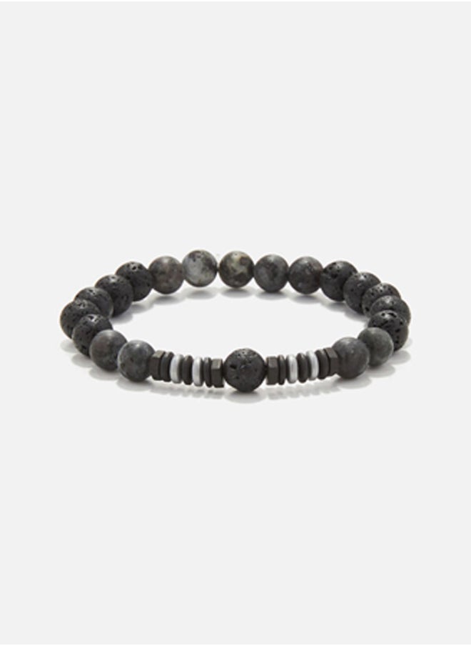 CHRYSOSTOMOS Handmade Beaded Bracelet for Men with Black Lava  - Image 1