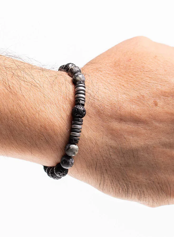 CHRYSOSTOMOS Handmade Beaded Bracelet for Men with Black Lava