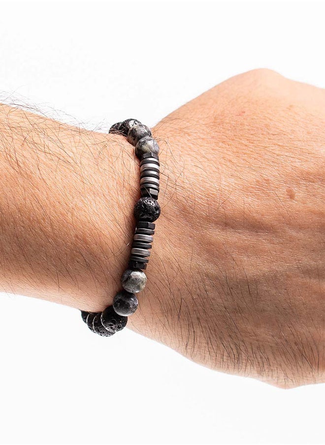 CHRYSOSTOMOS Handmade Beaded Bracelet for Men with Black Lava  - Image 3