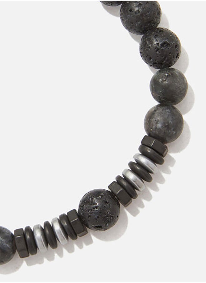 CHRYSOSTOMOS Handmade Beaded Bracelet for Men with Black Lava  - Image 2