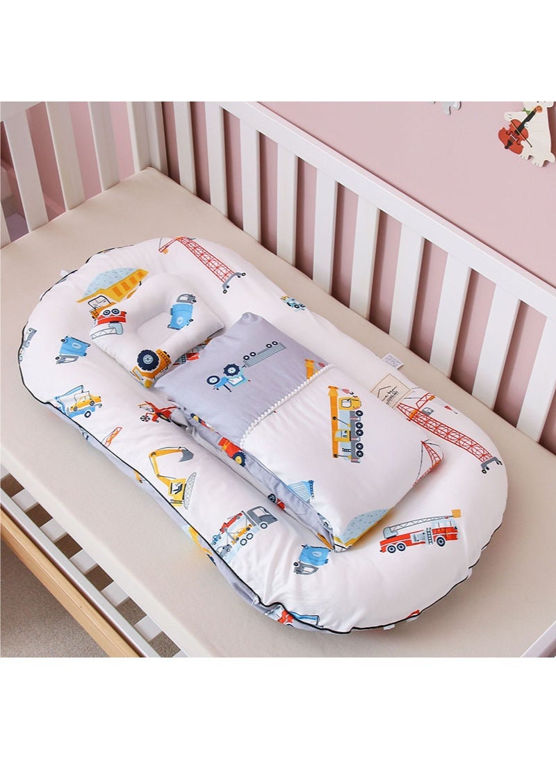 XiuWoo 3Pcs Portable and Foldable Baby Bed Set Baby Lounger with Pillow Quilt Crib Bedding for Newborns Infants Travel Sleeping - Image 1
