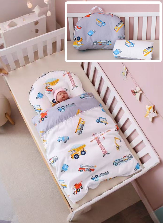 XiuWoo 3Pcs Portable and Foldable Baby Bed Set Baby Lounger with Pillow Quilt Crib Bedding for Newborns Infants Travel Sleeping - Image 2